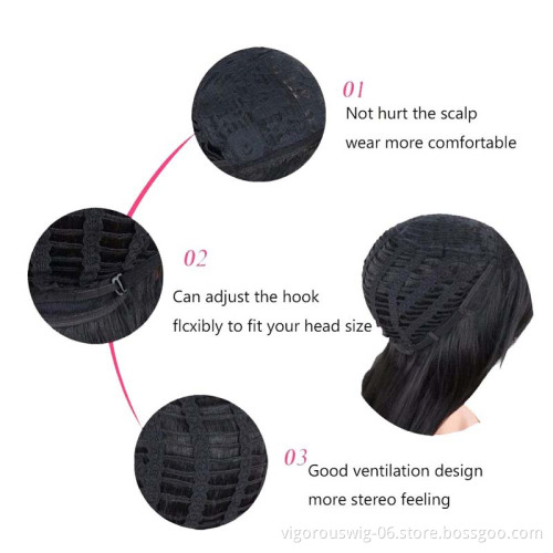 Vigorous Deep Curly Wavy Free Parting Wigs High Temperature Synthetic Hair Wig for Black Women 1B Natural Black Color